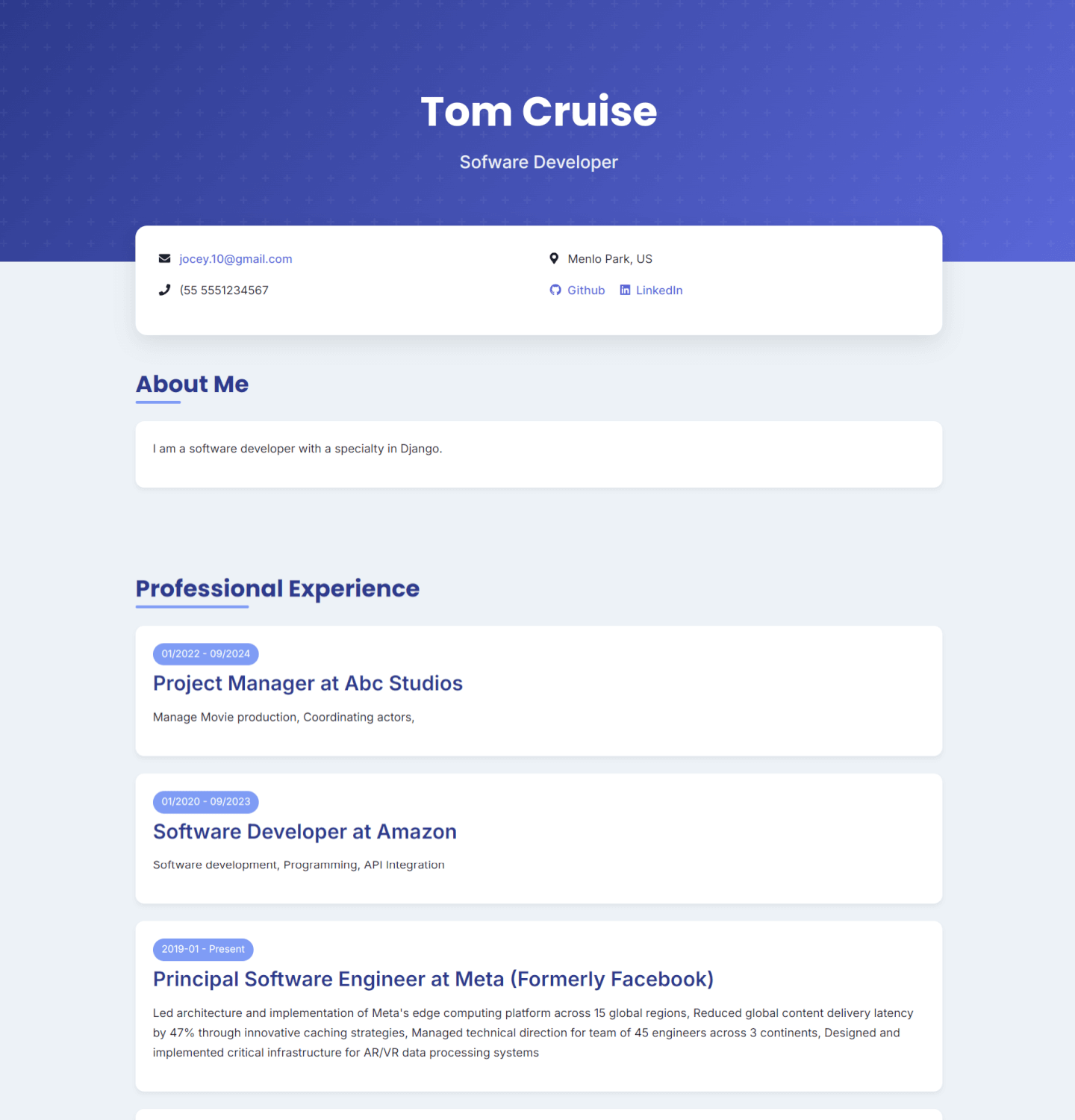 bold blue resume website